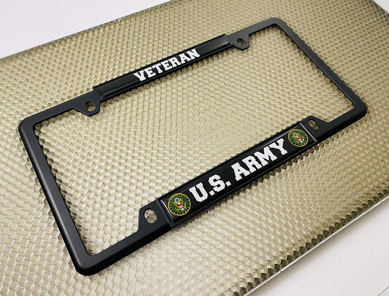 BestLicensePlateFrames [Officially Licensed Product] - U.S. Army Veteran - Domed Custom-Made Personalized Narrow (Thin) Top 4 Hole Metal Car License Plate Frame with Free caps - Black (Quantity: 1 Frame) - Image 3